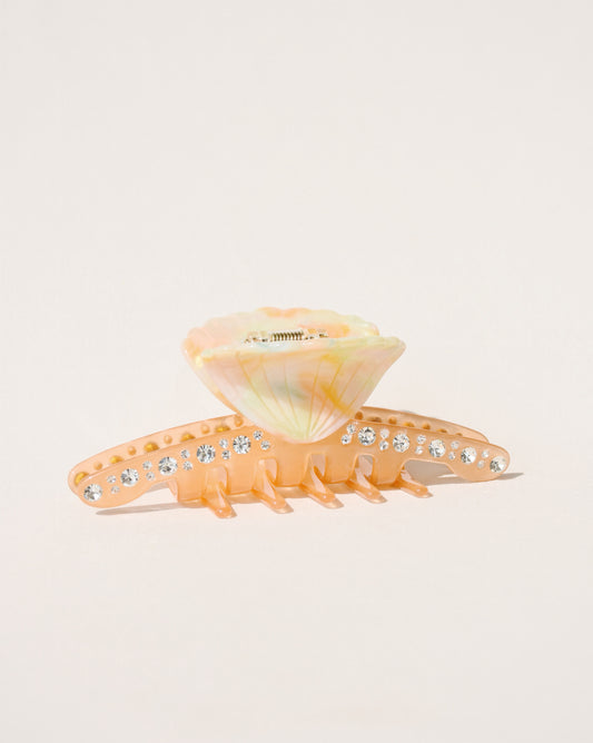 Large Seashell Claw Clip with Crystals in Apricot