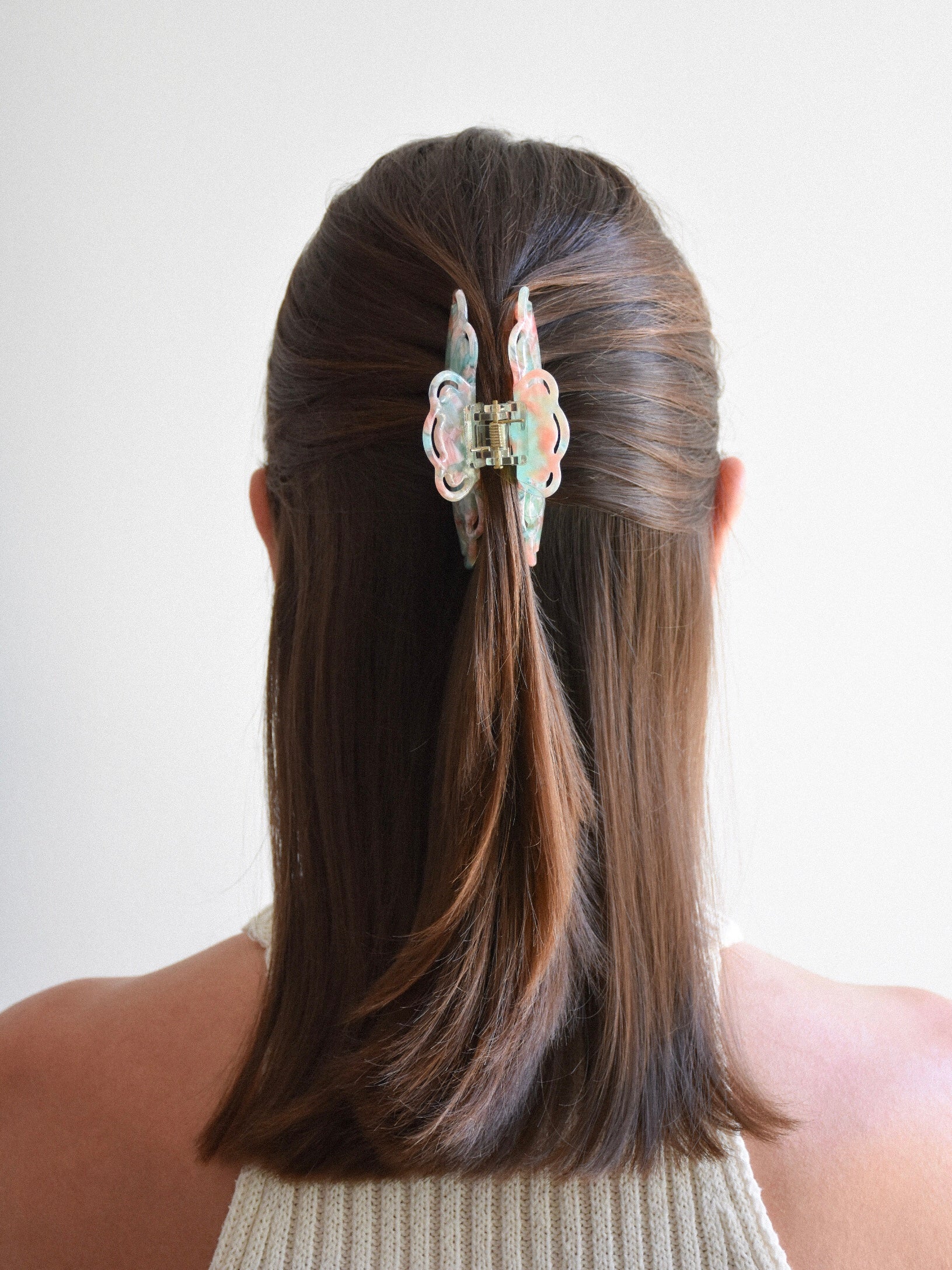 Wavy Claw Clip in Rose-turquoise