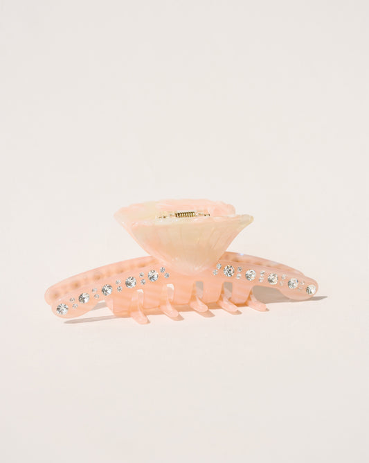Large Seashell Claw Clip with Crystals in Pink