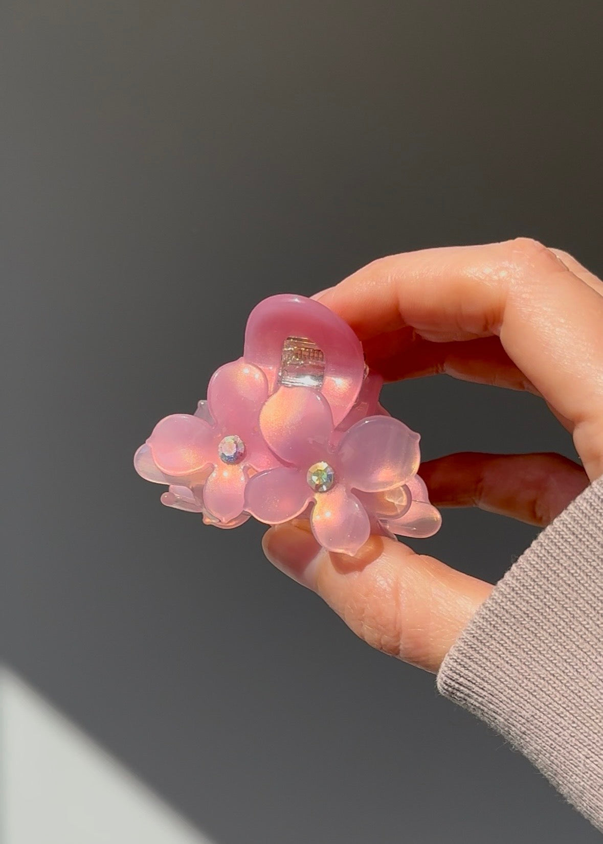 Small Hair Claw Clip with Flowers and Rhinestones