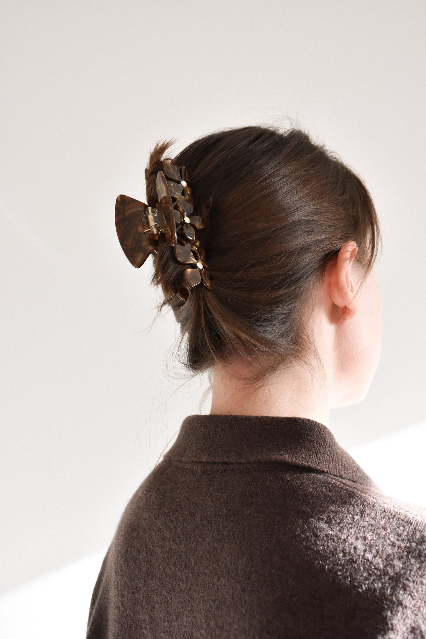 Large Brown Hair Claw Clip with Crystals