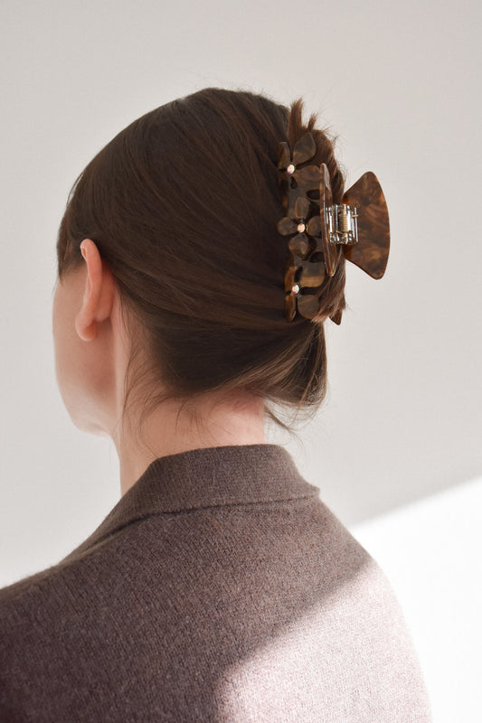 Large Brown Hair Claw Clip with Crystals