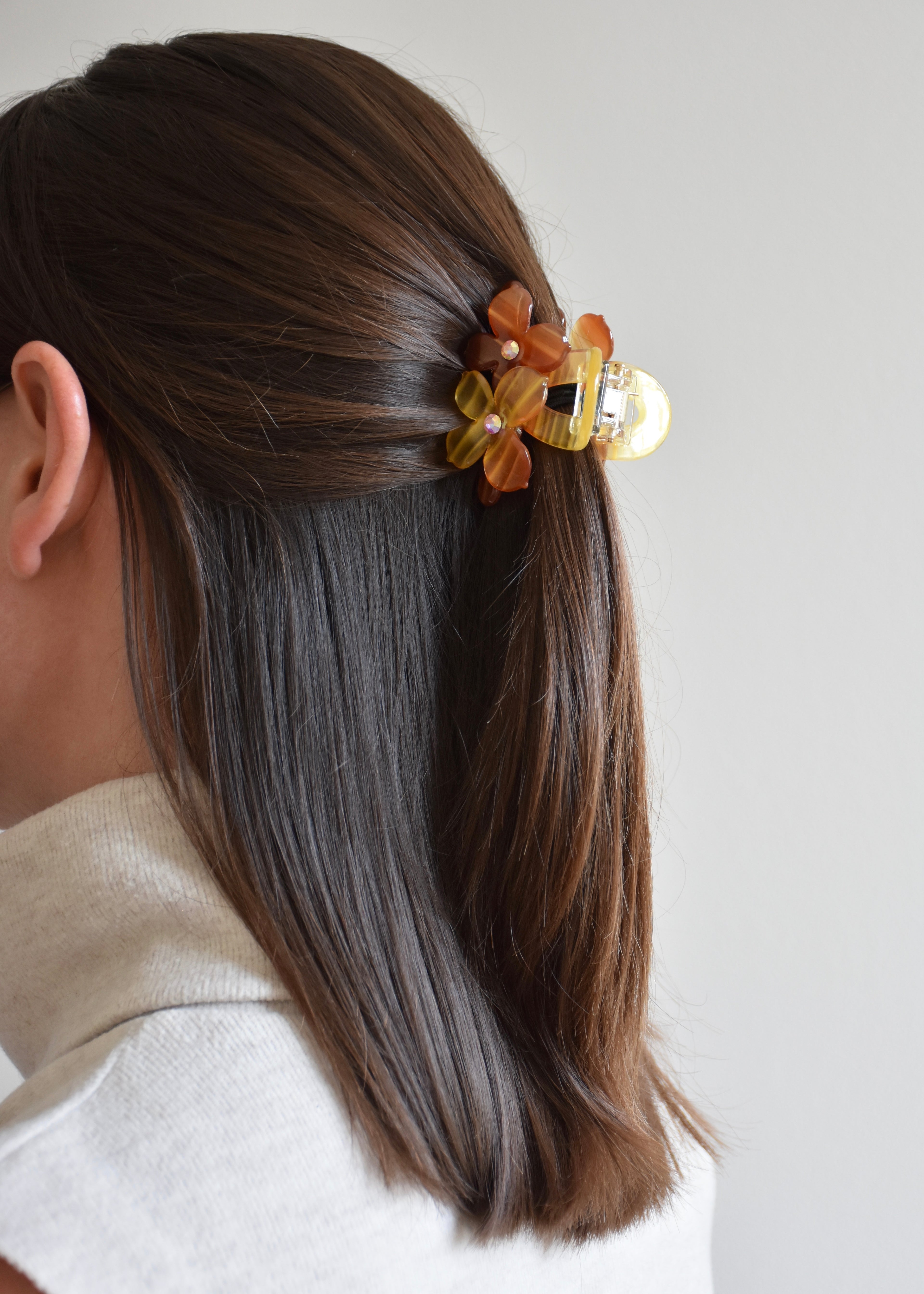 Small Hair Claw Clip with Flowers and Rhinestones