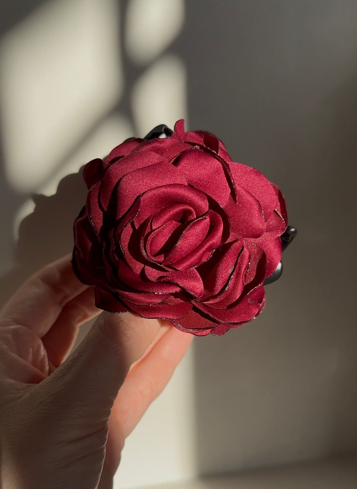 Camellia Flower Claw Clip in Satin Burgundy