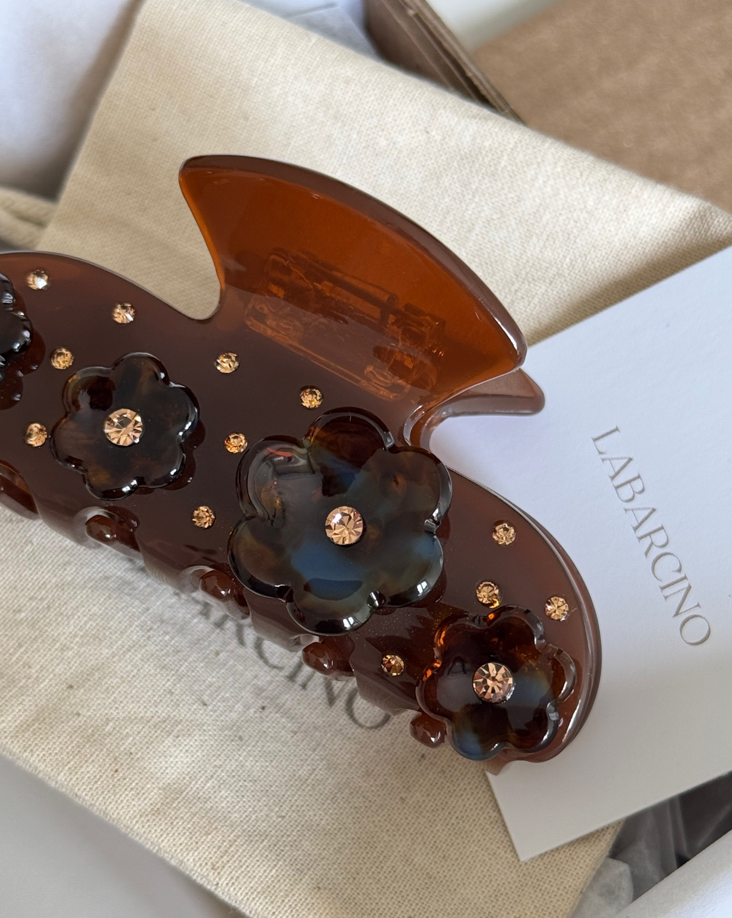 Brown Claw Clip with Little Flowers