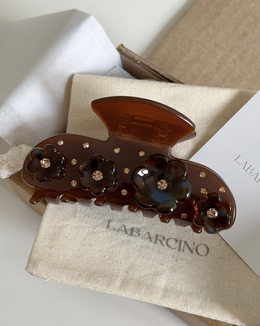 Brown Claw Clip with Little Flowers
