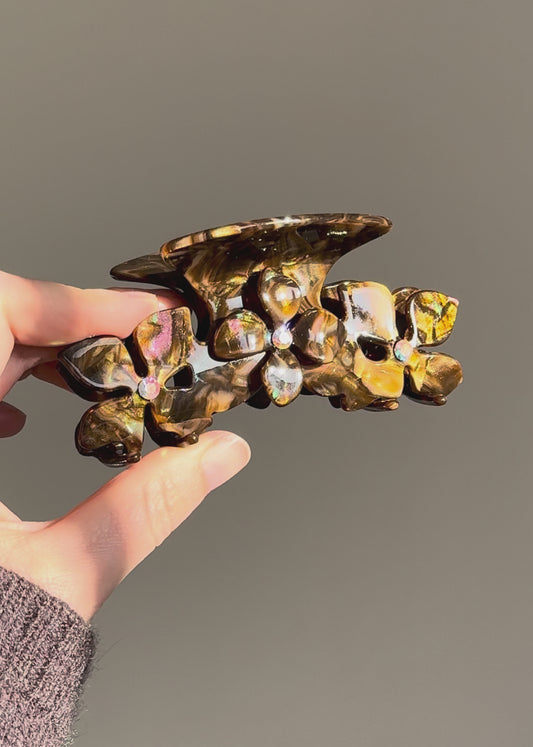 Large Brown Hair Claw Clip with Crystals