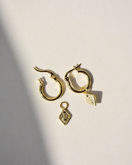 Onyx Celestial Charm Hoop Earrings