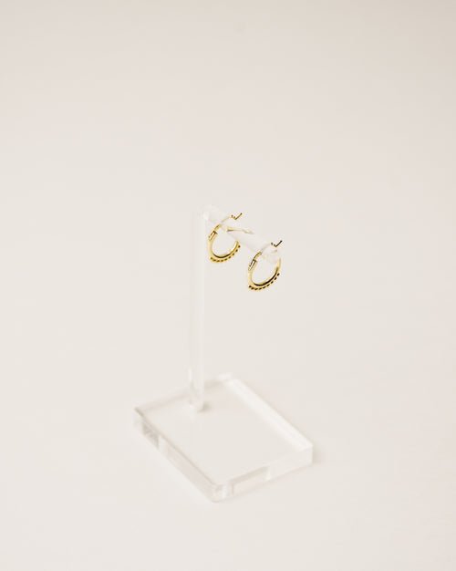 beaded mini hoop earrings handcrafted from 925 sterling silver plated in 18k gold. 2020 slow fashion trend.