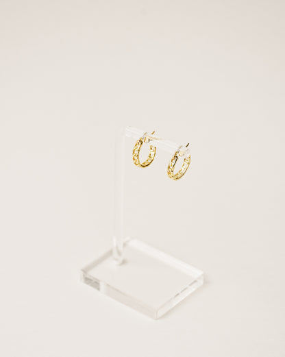 chain shape mini hoop earrings handcrafted from 925 sterling silver plated in 18k gold. 2020 slow fashion trend.